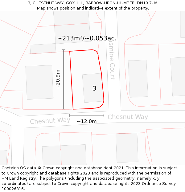 3, CHESTNUT WAY, GOXHILL, BARROW-UPON-HUMBER, DN19 7UA: Plot and title map