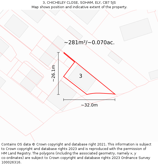 3, CHICHELEY CLOSE, SOHAM, ELY, CB7 5JS: Plot and title map