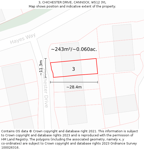 3, CHICHESTER DRIVE, CANNOCK, WS12 3YL: Plot and title map