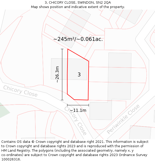 3, CHICORY CLOSE, SWINDON, SN2 2QA: Plot and title map