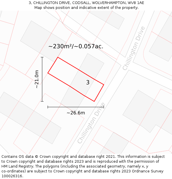 3, CHILLINGTON DRIVE, CODSALL, WOLVERHAMPTON, WV8 1AE: Plot and title map