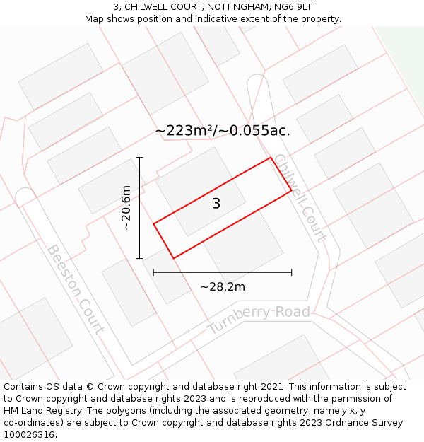 3, CHILWELL COURT, NOTTINGHAM, NG6 9LT: Plot and title map