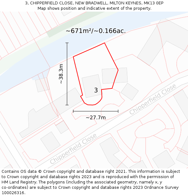 3, CHIPPERFIELD CLOSE, NEW BRADWELL, MILTON KEYNES, MK13 0EP: Plot and title map