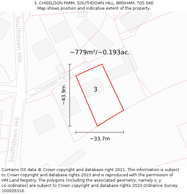 3, CHISELDON FARM, SOUTHDOWN HILL, BRIXHAM, TQ5 0AE: Plot and title map