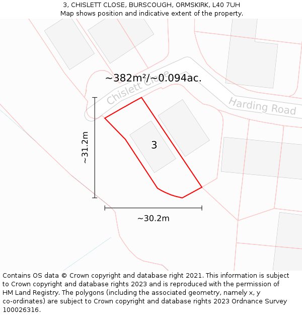 3, CHISLETT CLOSE, BURSCOUGH, ORMSKIRK, L40 7UH: Plot and title map