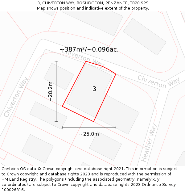 3, CHIVERTON WAY, ROSUDGEON, PENZANCE, TR20 9PS: Plot and title map