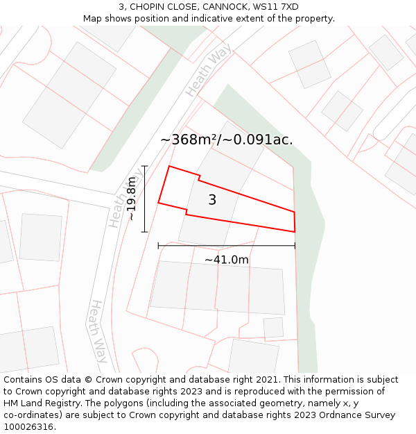 3, CHOPIN CLOSE, CANNOCK, WS11 7XD: Plot and title map