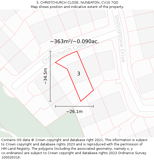 3, CHRISTCHURCH CLOSE, NUNEATON, CV10 7GD: Plot and title map