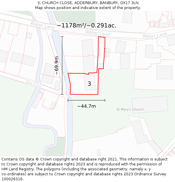 3, CHURCH CLOSE, ADDERBURY, BANBURY, OX17 3LN: Plot and title map