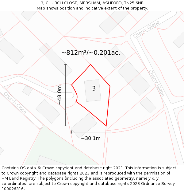 3, CHURCH CLOSE, MERSHAM, ASHFORD, TN25 6NR: Plot and title map