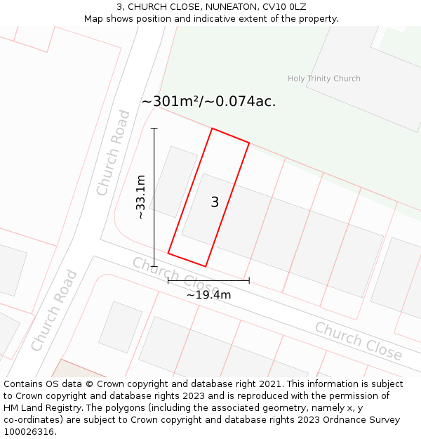 3, CHURCH CLOSE, NUNEATON, CV10 0LZ: Plot and title map