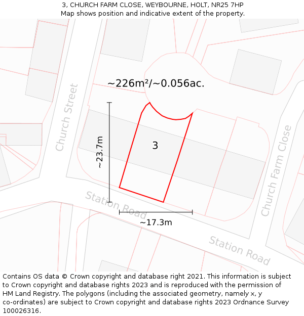 3, CHURCH FARM CLOSE, WEYBOURNE, HOLT, NR25 7HP: Plot and title map