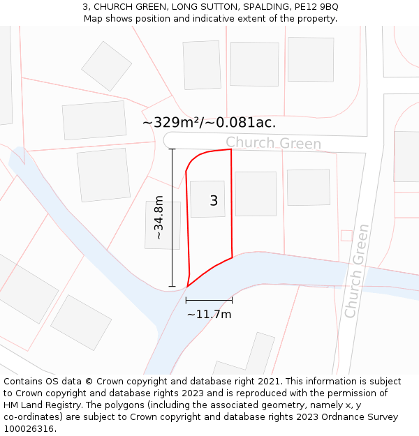 3, CHURCH GREEN, LONG SUTTON, SPALDING, PE12 9BQ: Plot and title map