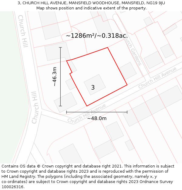 3, CHURCH HILL AVENUE, MANSFIELD WOODHOUSE, MANSFIELD, NG19 9JU: Plot and title map