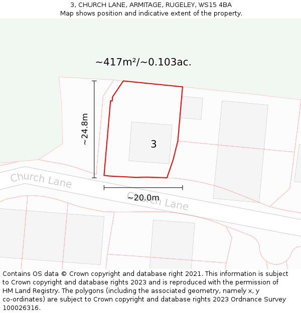 3, CHURCH LANE, ARMITAGE, RUGELEY, WS15 4BA: Plot and title map