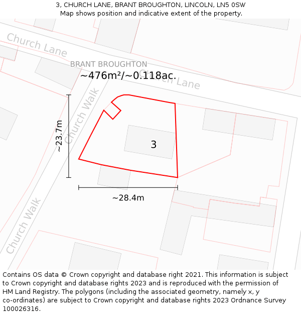 3, CHURCH LANE, BRANT BROUGHTON, LINCOLN, LN5 0SW: Plot and title map