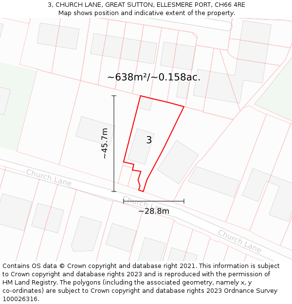 3, CHURCH LANE, GREAT SUTTON, ELLESMERE PORT, CH66 4RE: Plot and title map