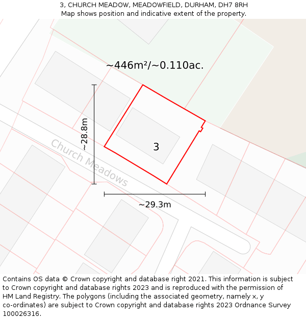 3, CHURCH MEADOW, MEADOWFIELD, DURHAM, DH7 8RH: Plot and title map