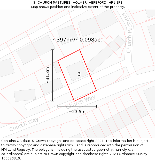 3, CHURCH PASTURES, HOLMER, HEREFORD, HR1 1RE: Plot and title map