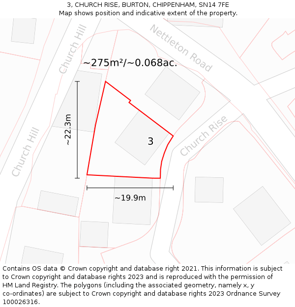 3, CHURCH RISE, BURTON, CHIPPENHAM, SN14 7FE: Plot and title map