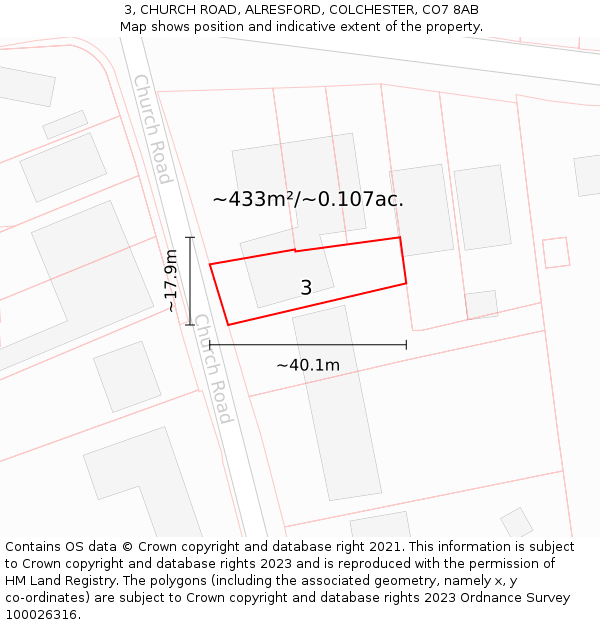 3, CHURCH ROAD, ALRESFORD, COLCHESTER, CO7 8AB: Plot and title map