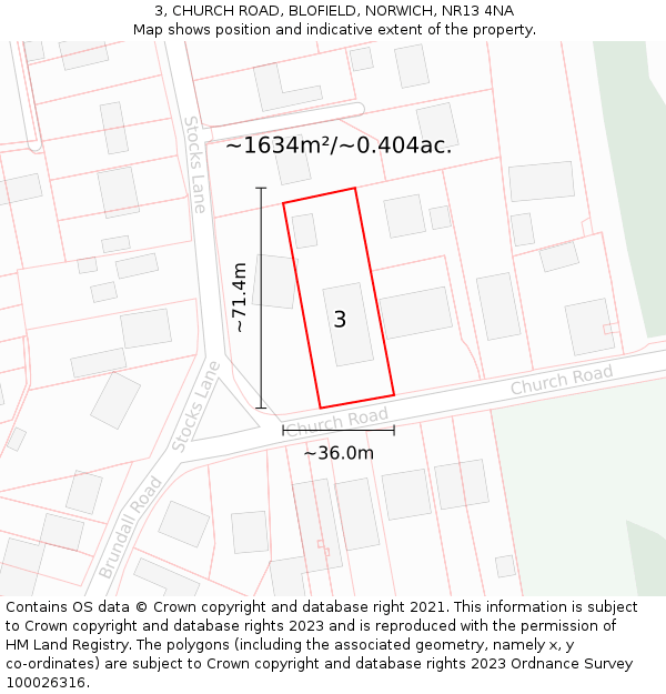 3, CHURCH ROAD, BLOFIELD, NORWICH, NR13 4NA: Plot and title map