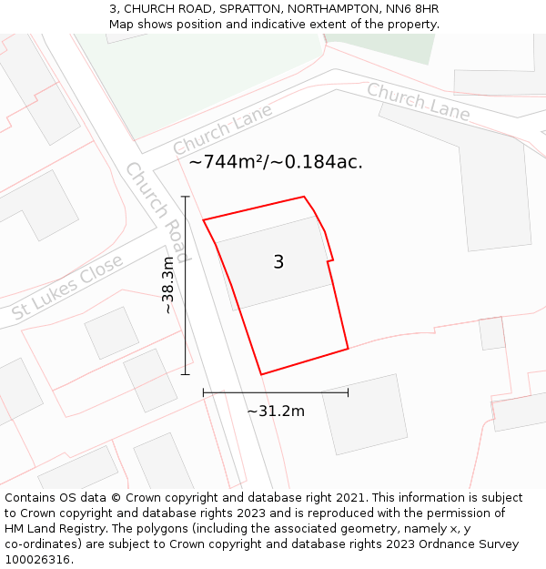 3, CHURCH ROAD, SPRATTON, NORTHAMPTON, NN6 8HR: Plot and title map