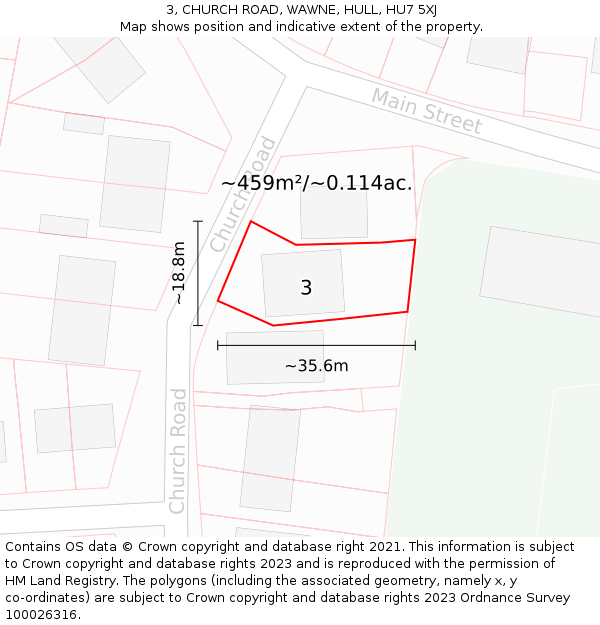 3, CHURCH ROAD, WAWNE, HULL, HU7 5XJ: Plot and title map