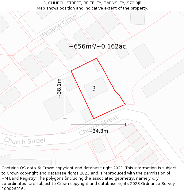 3, CHURCH STREET, BRIERLEY, BARNSLEY, S72 9JR: Plot and title map