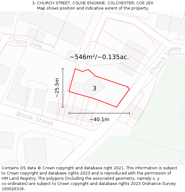 3, CHURCH STREET, COLNE ENGAINE, COLCHESTER, CO6 2EX: Plot and title map