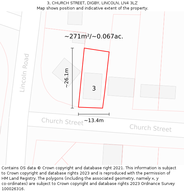 3, CHURCH STREET, DIGBY, LINCOLN, LN4 3LZ: Plot and title map