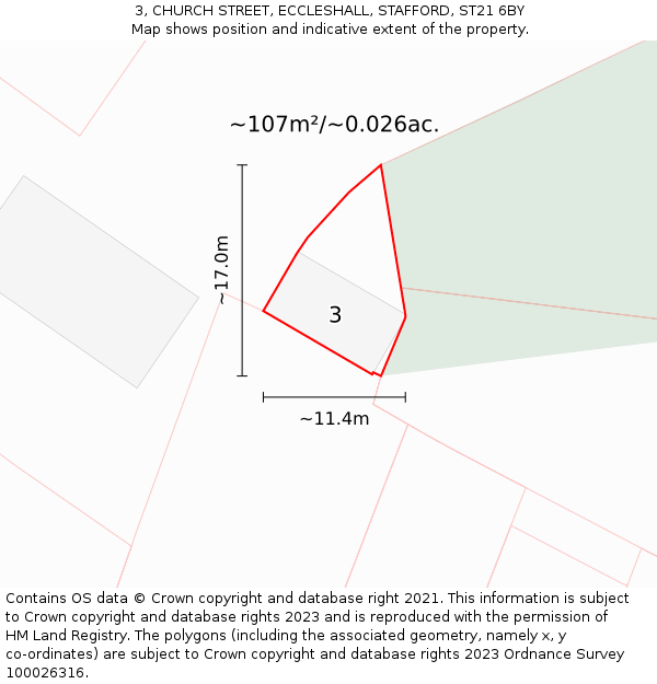 3, CHURCH STREET, ECCLESHALL, STAFFORD, ST21 6BY: Plot and title map