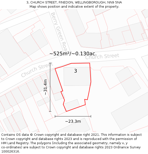 3, CHURCH STREET, FINEDON, WELLINGBOROUGH, NN9 5NA: Plot and title map