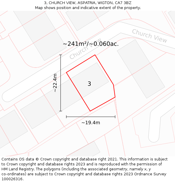 3, CHURCH VIEW, ASPATRIA, WIGTON, CA7 3BZ: Plot and title map