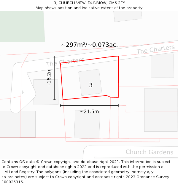 3, CHURCH VIEW, DUNMOW, CM6 2EY: Plot and title map