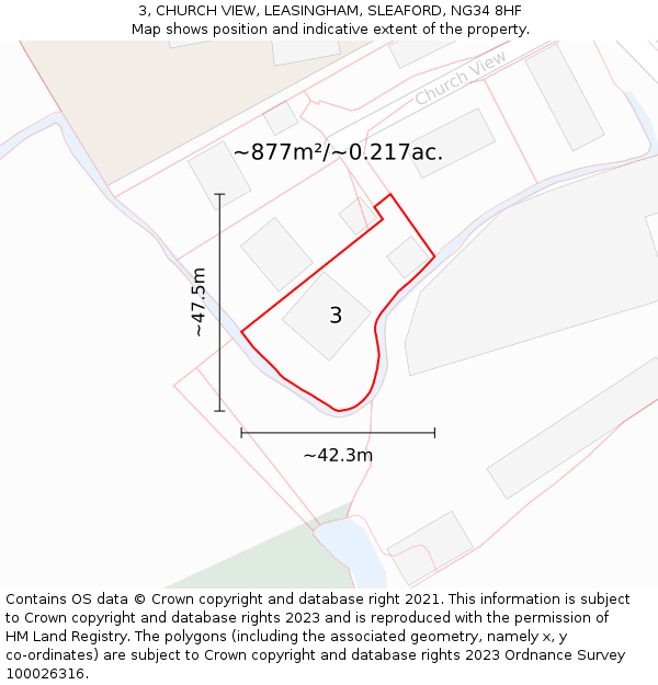 3, CHURCH VIEW, LEASINGHAM, SLEAFORD, NG34 8HF: Plot and title map