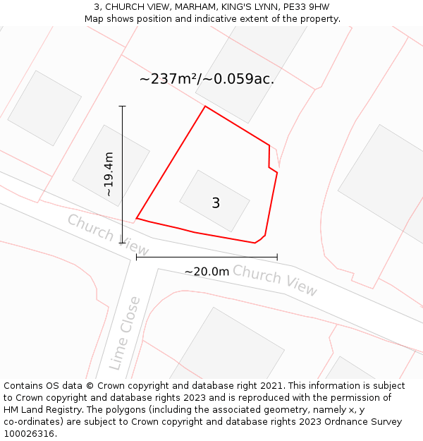 3, CHURCH VIEW, MARHAM, KING'S LYNN, PE33 9HW: Plot and title map