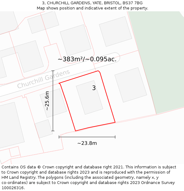 3, CHURCHILL GARDENS, YATE, BRISTOL, BS37 7BG: Plot and title map