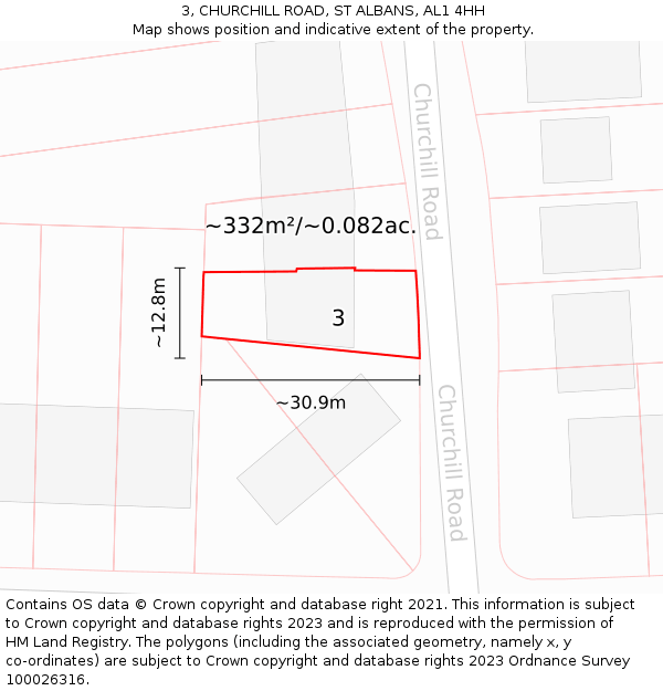 3, CHURCHILL ROAD, ST ALBANS, AL1 4HH: Plot and title map