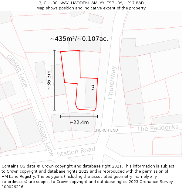 3, CHURCHWAY, HADDENHAM, AYLESBURY, HP17 8AB: Plot and title map