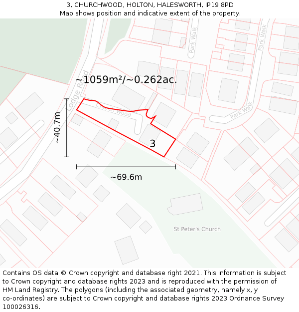 3, CHURCHWOOD, HOLTON, HALESWORTH, IP19 8PD: Plot and title map