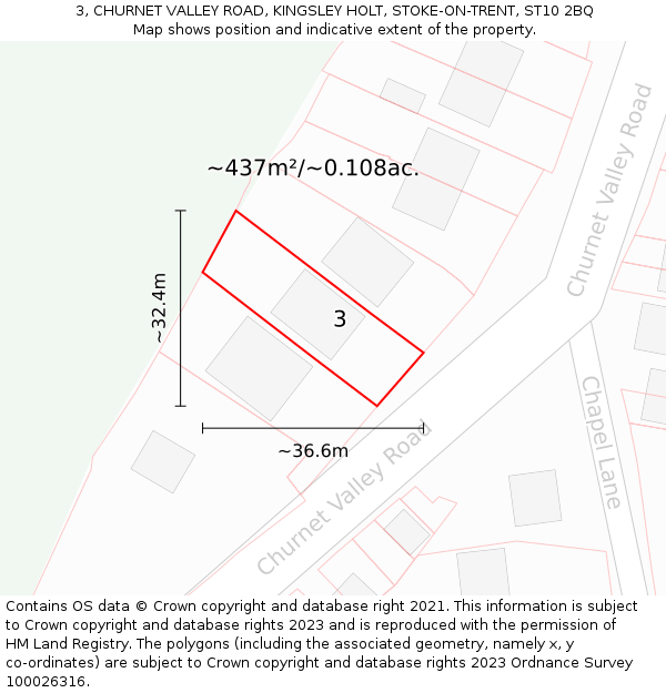 3, CHURNET VALLEY ROAD, KINGSLEY HOLT, STOKE-ON-TRENT, ST10 2BQ: Plot and title map