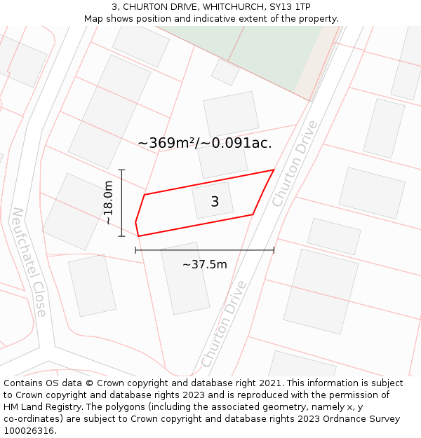 3, CHURTON DRIVE, WHITCHURCH, SY13 1TP: Plot and title map