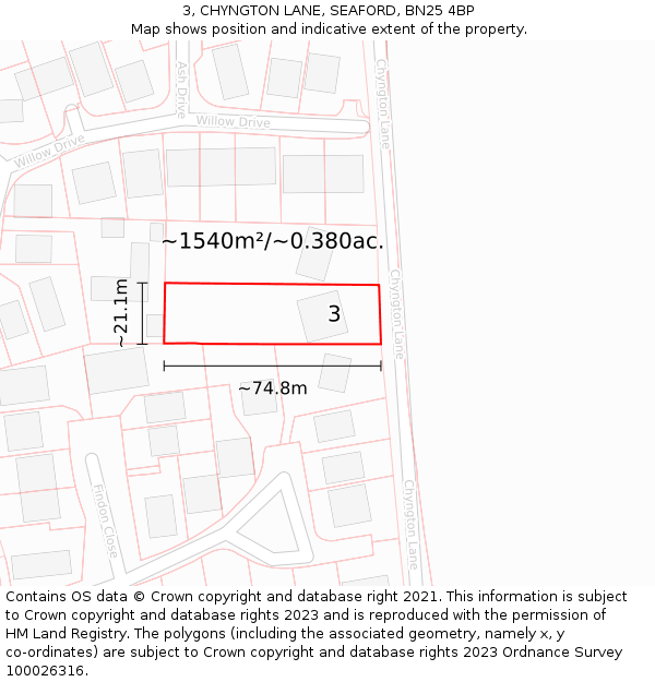 3, CHYNGTON LANE, SEAFORD, BN25 4BP: Plot and title map