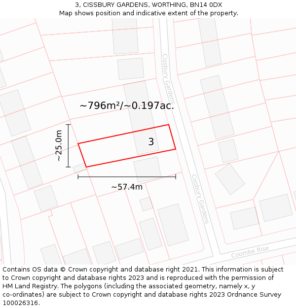 3, CISSBURY GARDENS, WORTHING, BN14 0DX: Plot and title map