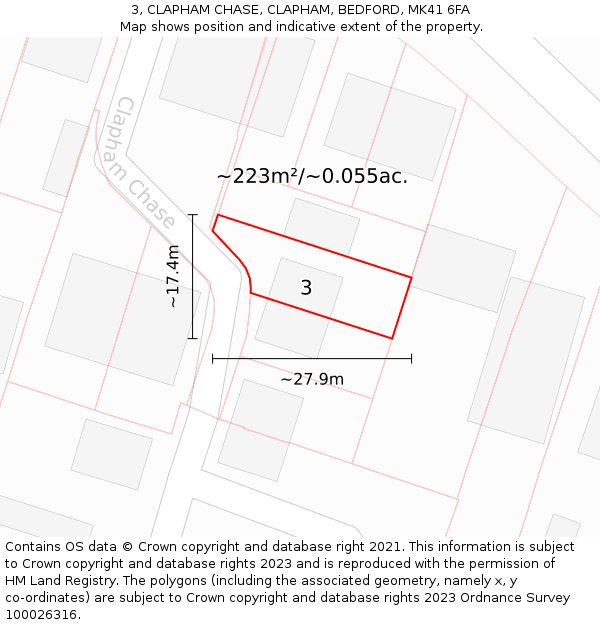 3, CLAPHAM CHASE, CLAPHAM, BEDFORD, MK41 6FA: Plot and title map