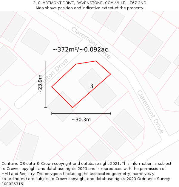 3, CLAREMONT DRIVE, RAVENSTONE, COALVILLE, LE67 2ND: Plot and title map