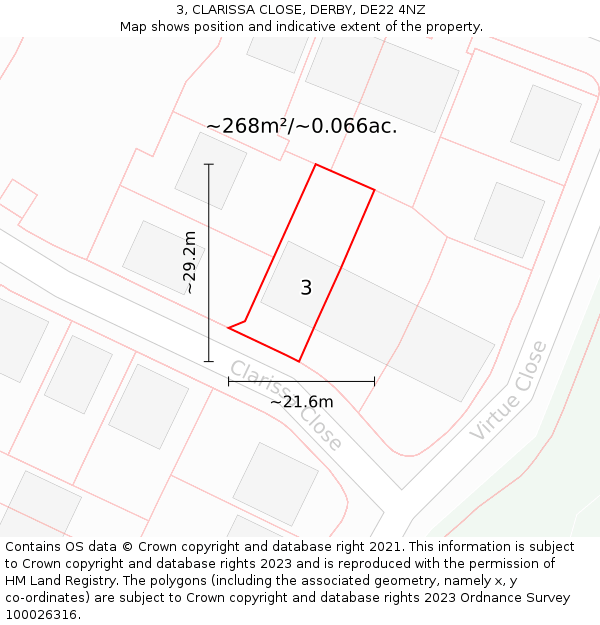 3, CLARISSA CLOSE, DERBY, DE22 4NZ: Plot and title map
