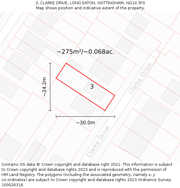 3, CLARKE DRIVE, LONG EATON, NOTTINGHAM, NG10 3FS: Plot and title map