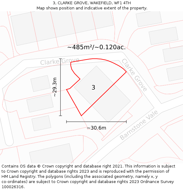 3, CLARKE GROVE, WAKEFIELD, WF1 4TH: Plot and title map